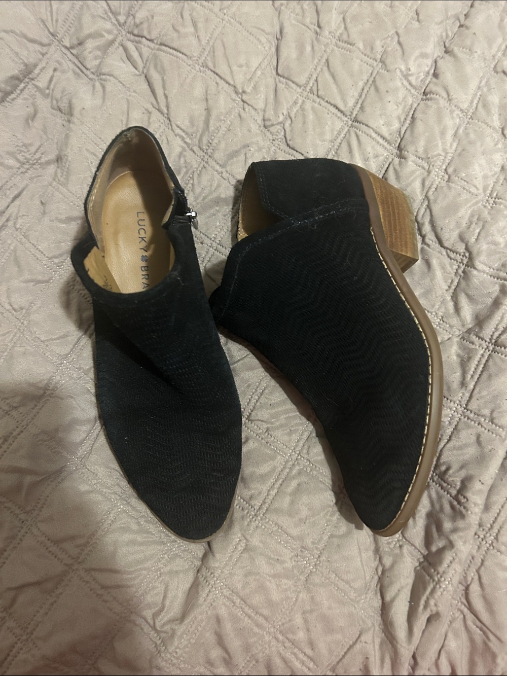 Lucky Brand Black Suede Side-Cut Ankle Booties